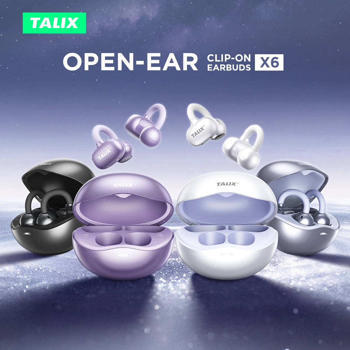 

TALIX X6 Наушники-вкладыши с клипсой Беспроводные наушники с открытым ухом 4,8 г Сверхлегкое интеллектуальное сенсорное управление 40 часов воспроизведения Погружной звук