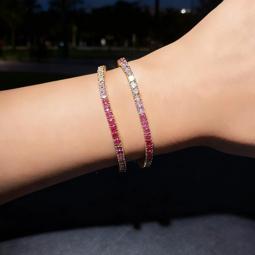 2025NEW موضة 3 مللي متر زركون الوردي تشيكوسلوفاكيا تنس سلسلة سوار الذهب اللون مطلي الملونة النساء فتاة العصرية مجوهرات #3