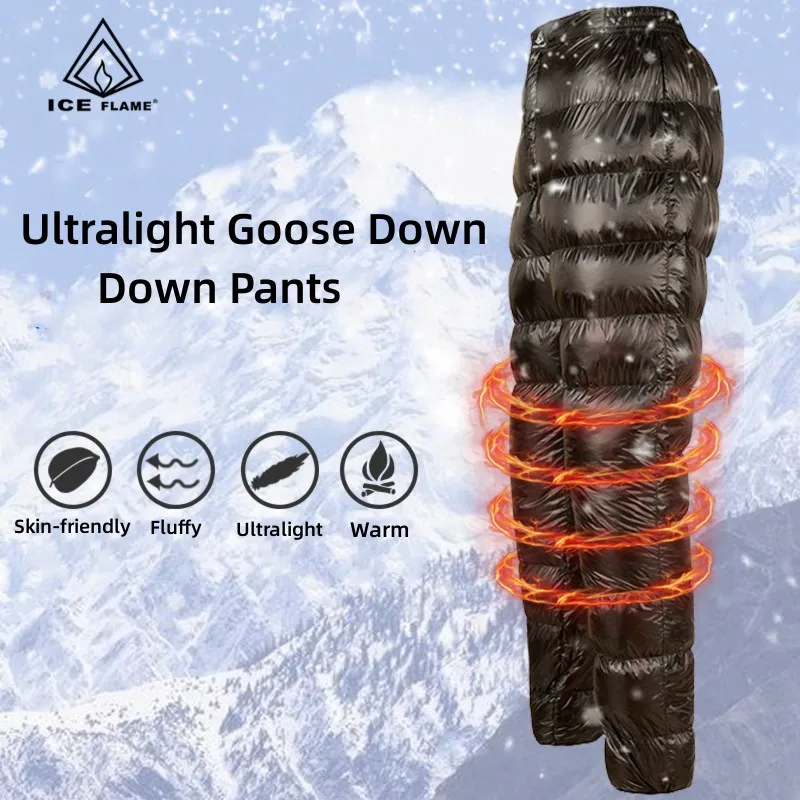 Ice Flame Unisex Ultralight Down Pants Outdoor Camping White Goose Down Waterproof Warm Winter Trousers