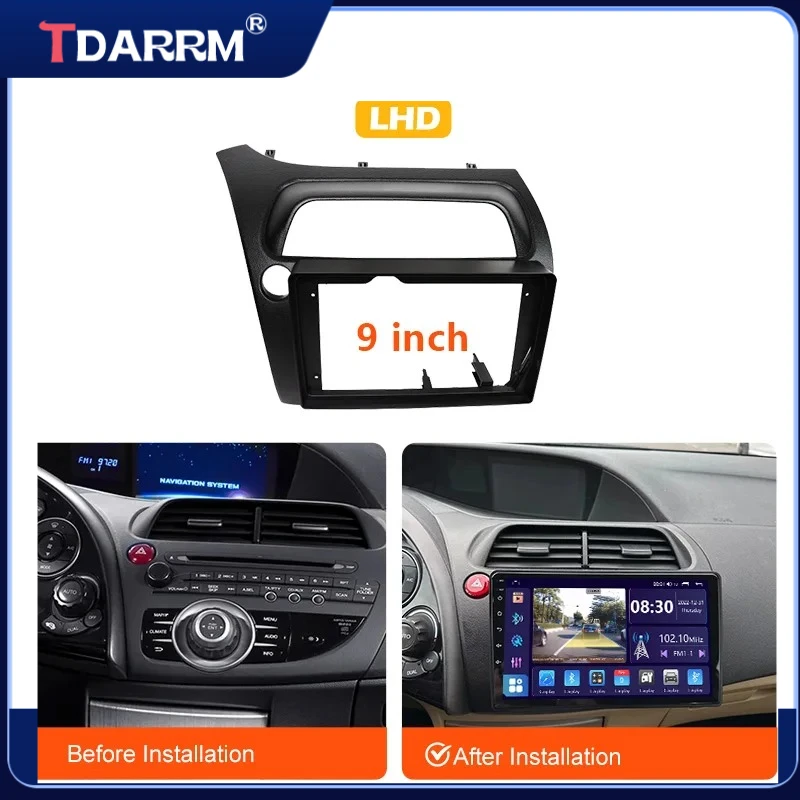 9inch Car Radio Frame For HONDA Hatchback-Civic 2005-2011 Eu-version LHD RHD Trim Panel Mount Kit Installation 2 Din Stereo
