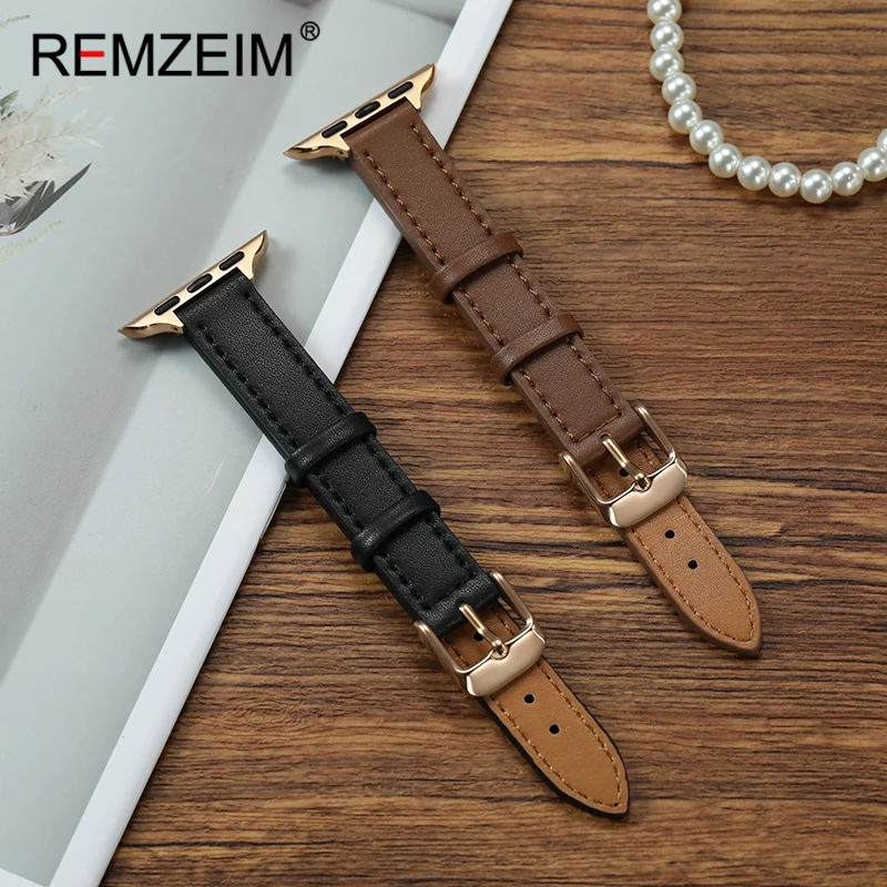 حزام ساعة نحيف بتصميم بسيط لساعة أبل 38/40/41/42/44/45/46/49 ملم حزام جلدي لساعة Iwatch 1-10 SE Ultra 2 الذكية