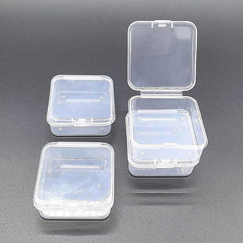 

6/12/24pcs 4.5 Transparent Square Flip Small Box Beaded Fish Hook Screw Plastic Storage Box Ring Earring Necklace Packaging Box