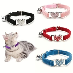 Heart Charm and Bell Cat Collar Safety Elastic Adjustable with Soft Velvet Material 8 Colors Pet Product Small Dog Collar