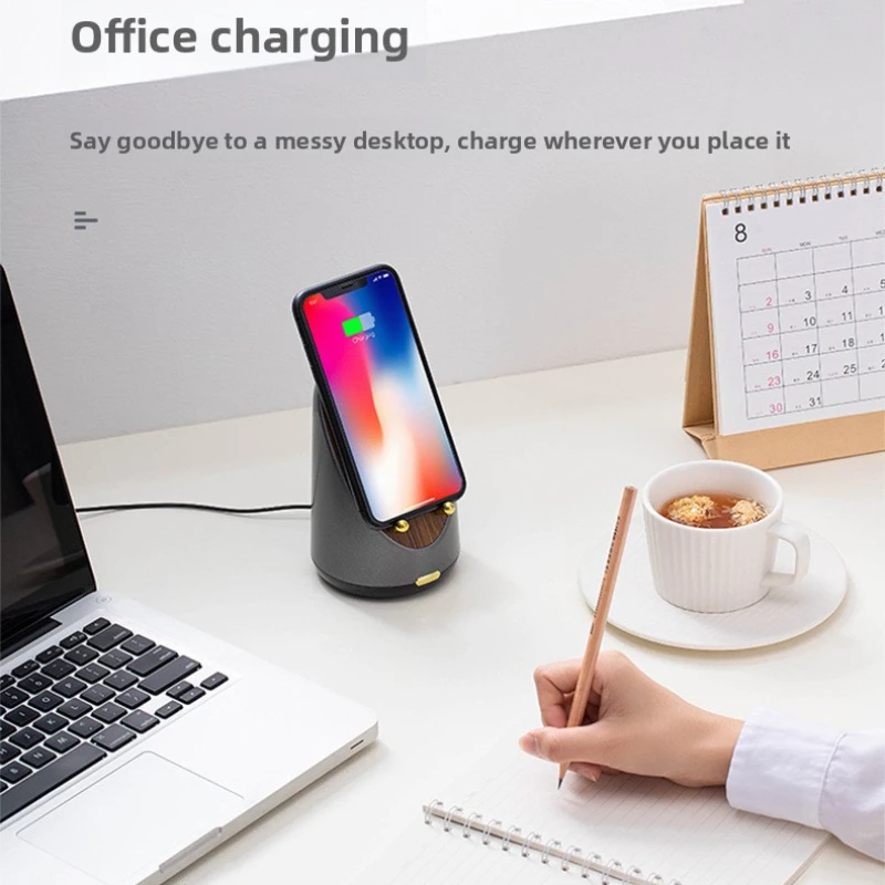 

15W Multifunctional Bluetooth Speaker with Wireless Charger Wood Grain Clock Alarm Clock and Fast Charging Phone Holder