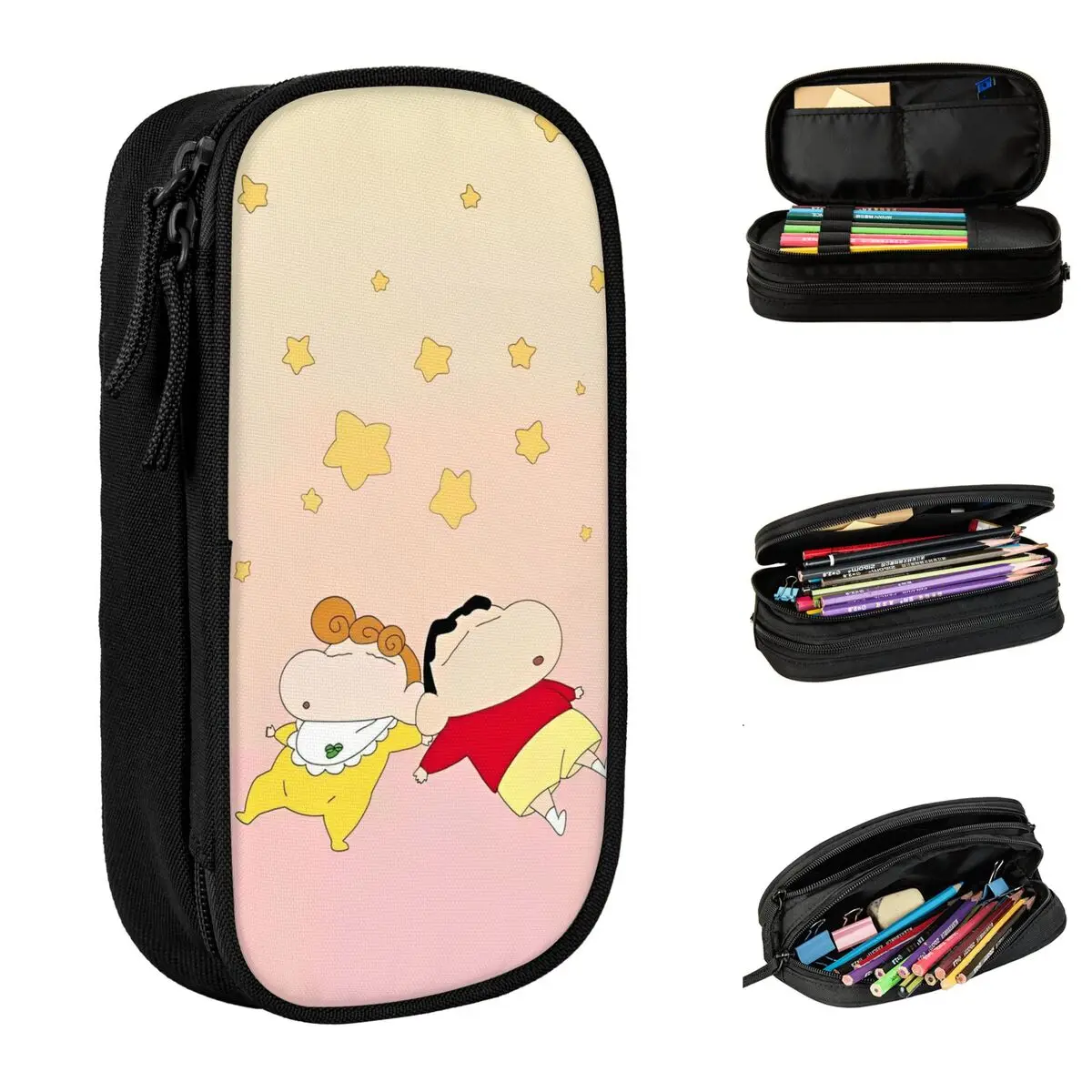 Crayon Shin-chan Himawari Pencil Case Japanese Anime Pen Holder Bag Kids Large Storage Students School Gifts Pencilcases