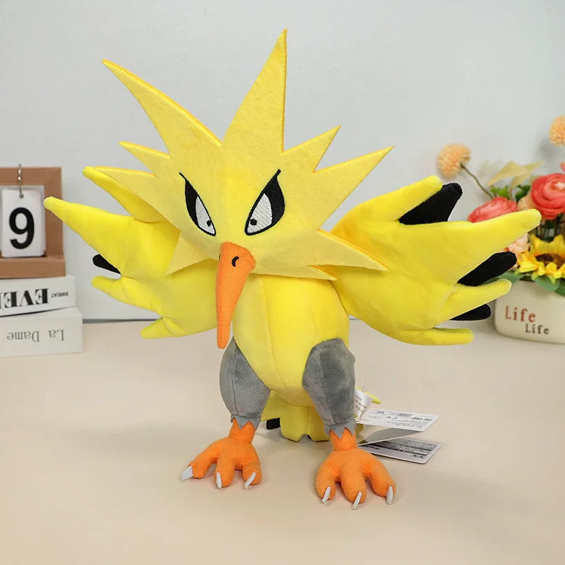 Pokemon 11 inch Lightning Bird Plush Toy, God of Thunder Zapdos Plush, Three Holy Bird Doll with Hanging Tag, Holiday Gift, Chil