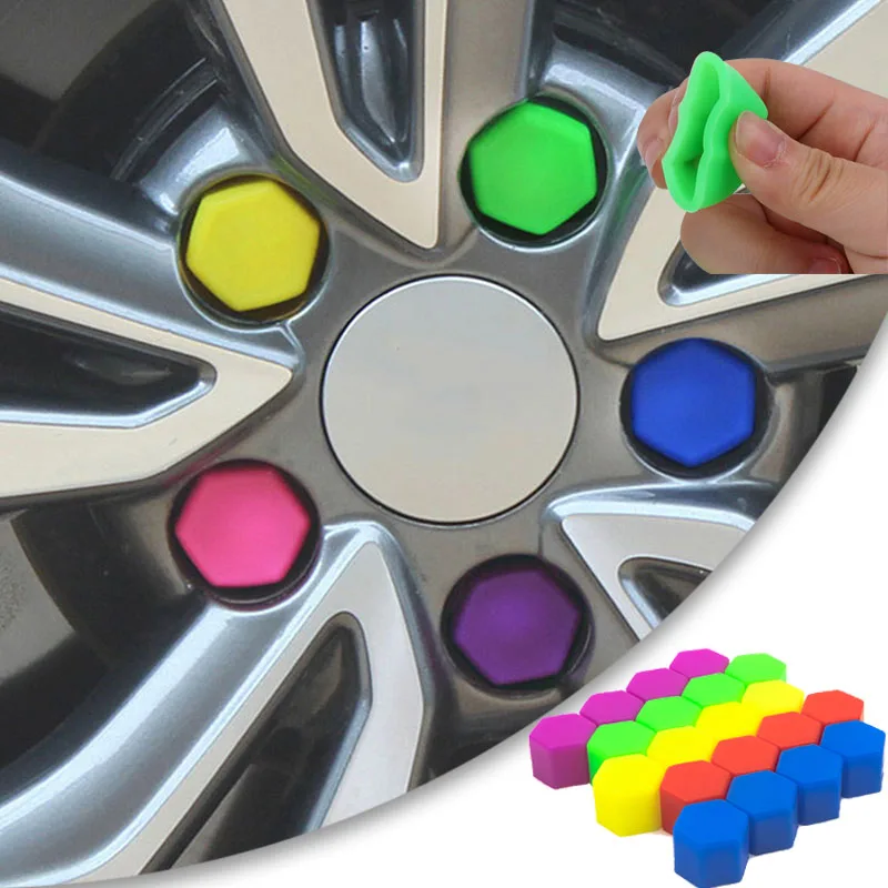 

20Pcs 17mm 19mm Car Luminous Tire Hub Screw Cap Silicone Protective Sleeve Tire Screw Rust Proof Dust Cap Auto Decor Accessories