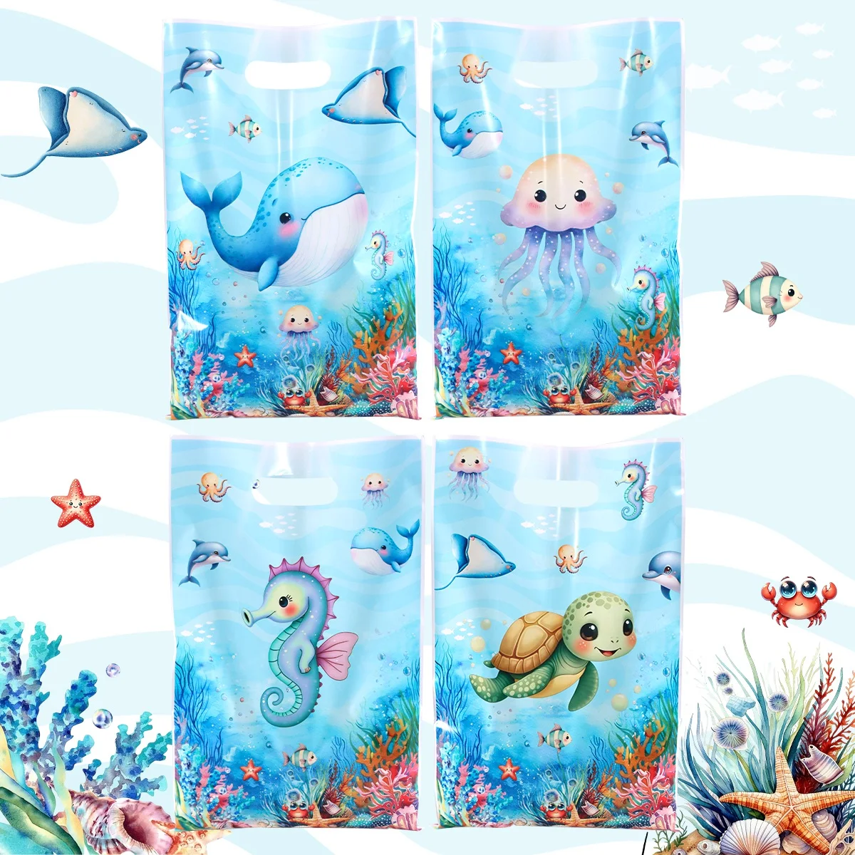Bolsas de Regalo con Animales Marinos Variados (10/20/50 Piezas), Bolsas de Plástico con Animales del Mar, Recuerdos para Fiestas de Cumpleaños para Niños y Adultos