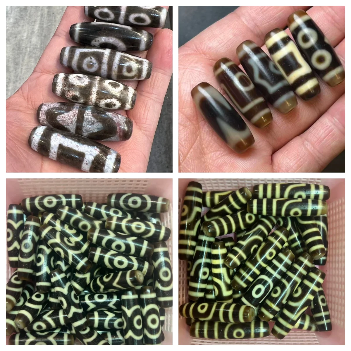 

1pcs/lot Taiwanese Craft Gray Cinnabar/Black-Yellow Agate Dzi Beads Weathered Patina Loose Beads for DIY Bracelets Necklaces