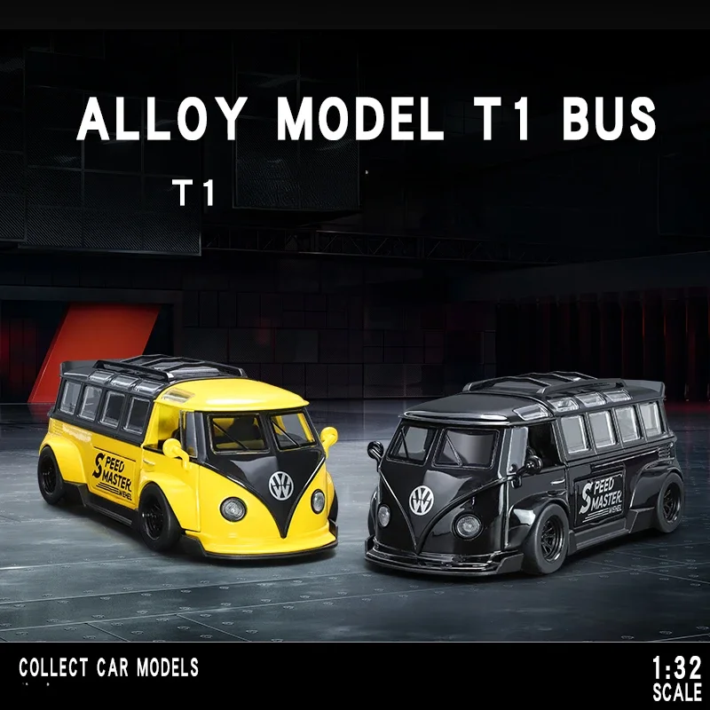 Simulation 1/32 Scale Volkswagens T1 Alloy Bus Model With Sound Light Boy Diecast Toy Collective Miniature Voiture