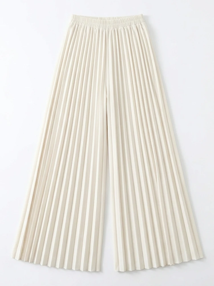 

2026 Trendy Pleated Wide Leg Pants for Women High Waist Beige Flowy Trousers Summer Casual Party Outfit for Daily Wears