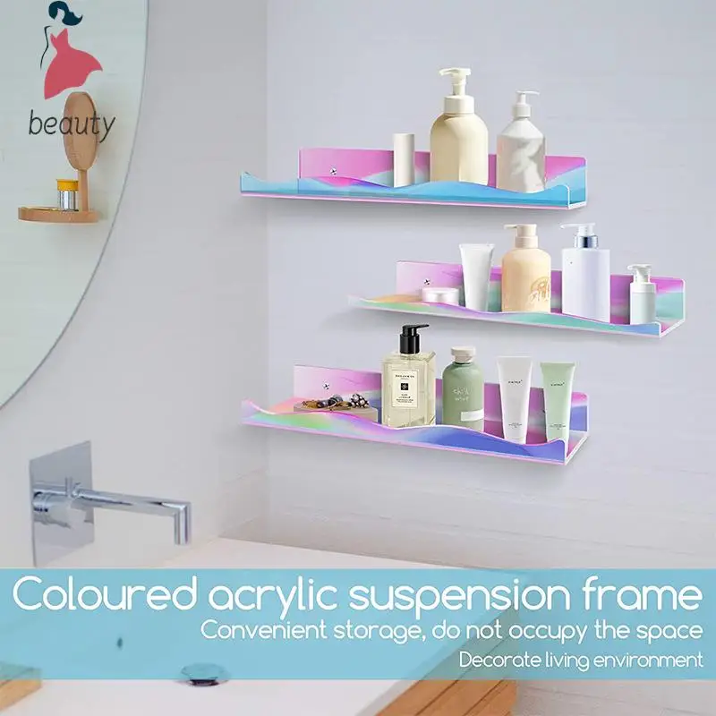 Nail Polish Organizer Holder Colorful Acrylic Shelves Wall Mounted Display Shelves Acrylic Bookshelves Wall Storage Holder