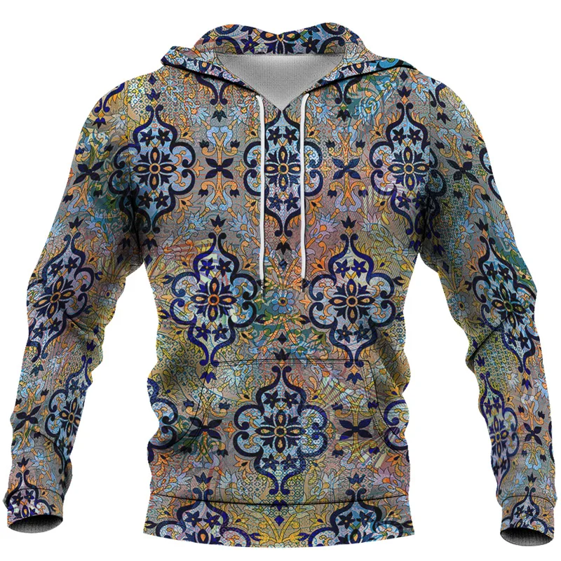 Men's Hooded Sweatshirt Harajuku Ethnic Wind Graphics Leopard Florial Print Vintage Style Pullover Male Streetwear Hoodies S-6XL