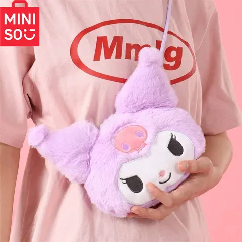 MINISO Sanrio Fashion Shoulder Bag - Durable Polyester, Beautiful Kuromi Plush cute Face Shoulder Bag Suitable for Commuting