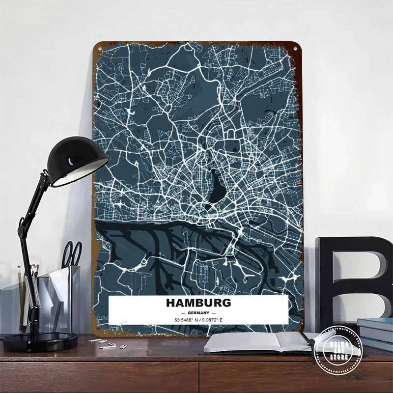 Hamburg Tinplate Posters Customizable Wall Art Retro Vintage Metal Signs for Home Room Bathroom Decor Bedroom Decorations Items