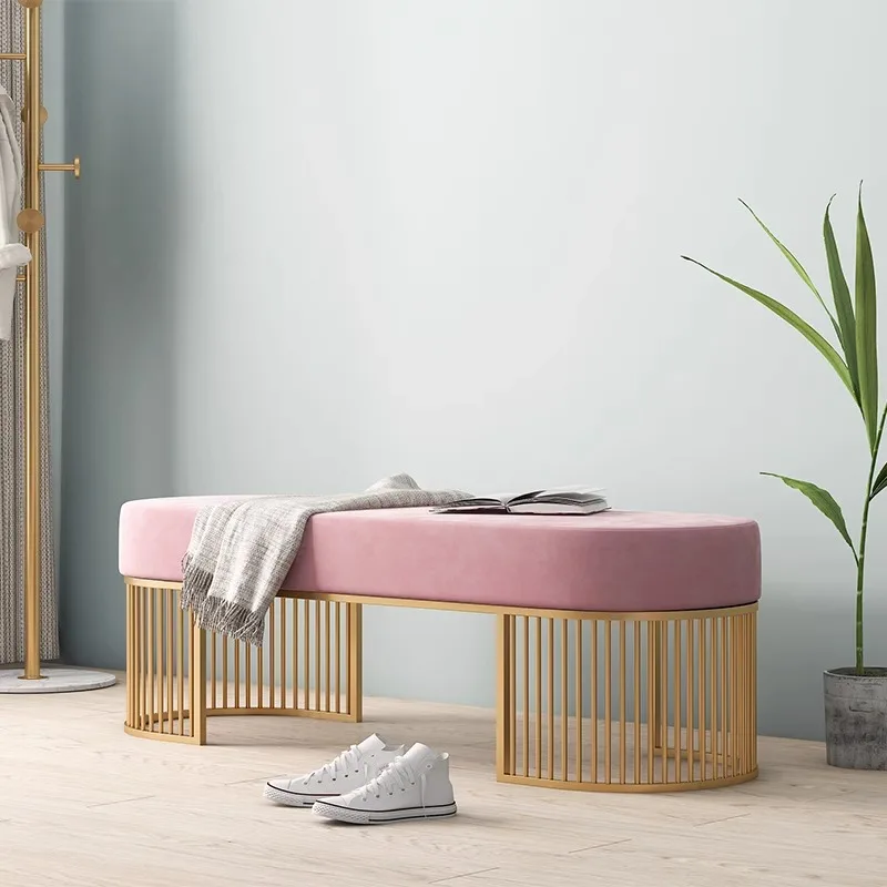 Entryway clothing store fitting room long bench, light luxury soft-wrapped seat cushion stool