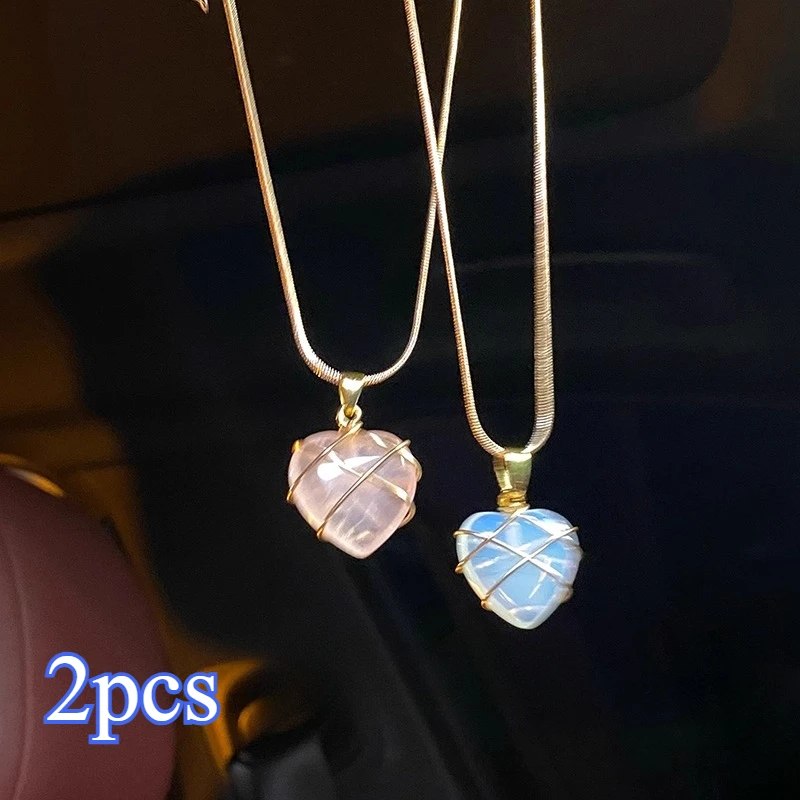 Elegante Collar con Colgante de Corazón Rosa y Blanco, Collar de Castillo para Mujer, Niña, Cuarzo Rosa, Collar de Princesa, Joyería, Accesorios, Regalo
