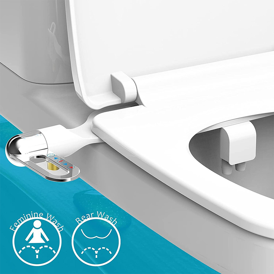  New Ultra-thin Bidet Attachment Fresh Water Sprayer Dual Nozzles Adjustable Water Pressure Self Cleaning Non Electric Bidet 