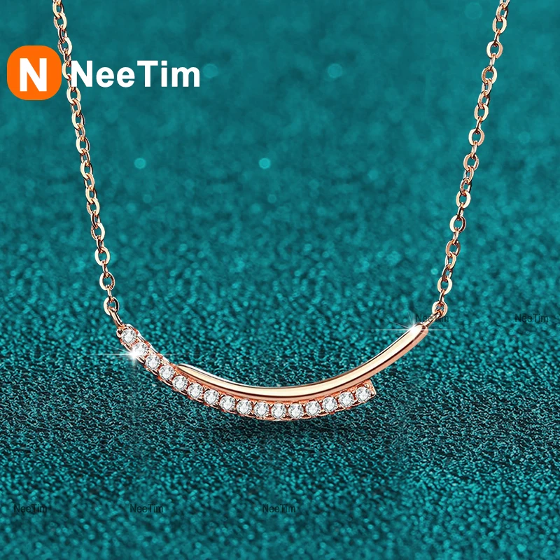 

NeeTim D VVS1 Full Moissanite Necklace for Women Lab Diamond Sterling Silver 925 Wedding Party Pendant GRA Certified Necklaces