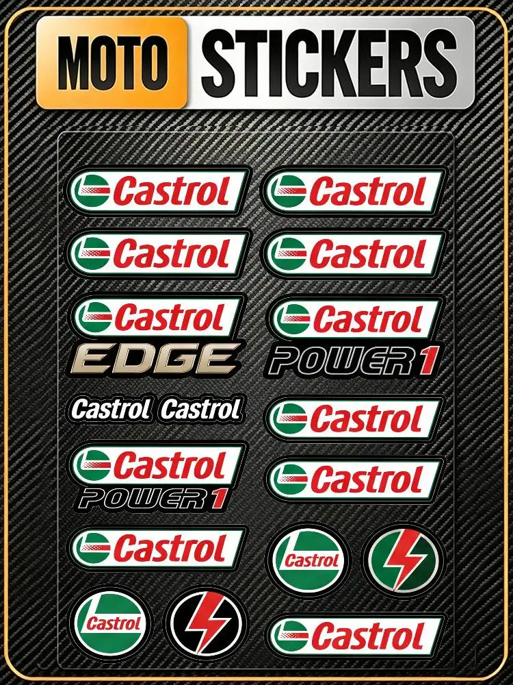Adesivo decorativo universal à prova d'água e reflexivo da Castrol para carros, motos, capacetes, geladeiras e copos.