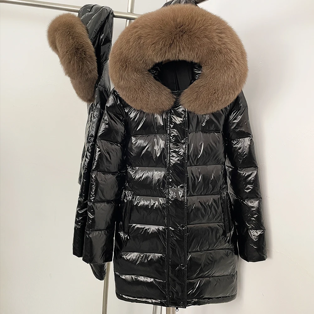 

Down Coat Warm Real Mongolia Sheep Fur Collar Women's Puffer Jacket Women's Down Jacket with Fur Outerwear Belted Duck Down Coat