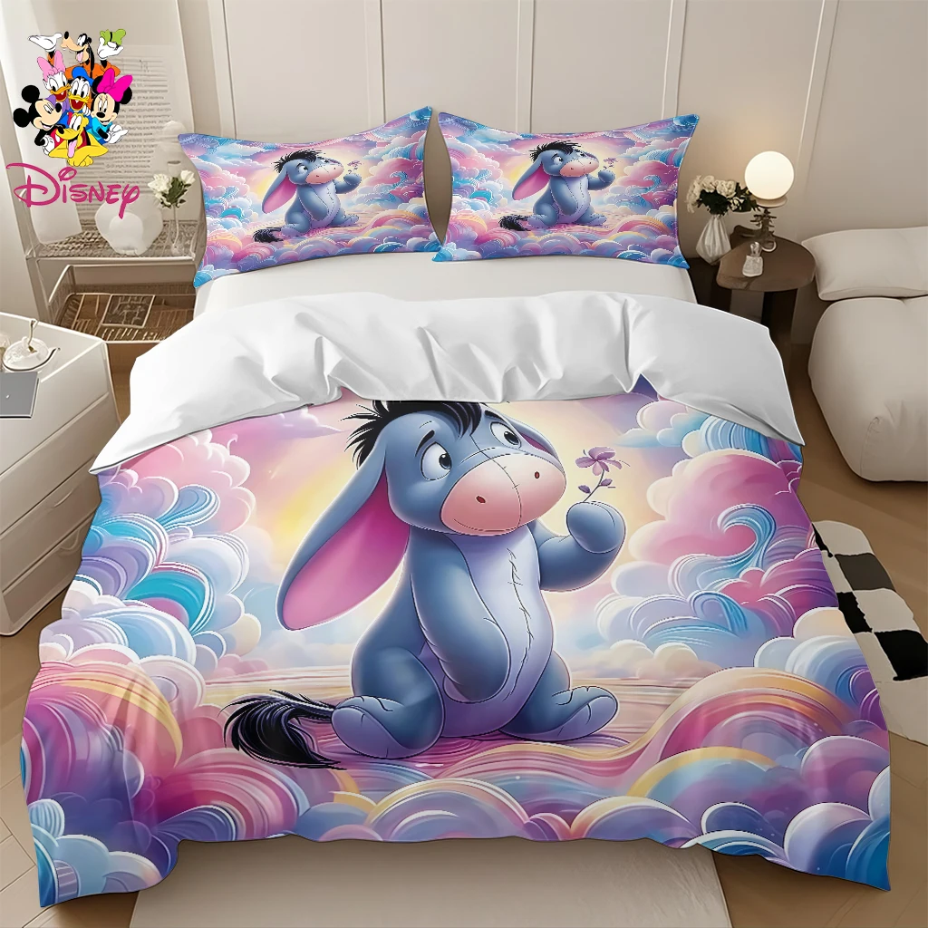 2/3-częściowy zestaw poszewek na kołdrę Disney Eeyore bez wypełnienia, modny i wygodny, idealny do sypialni rodzinnych i pokoi gościch
