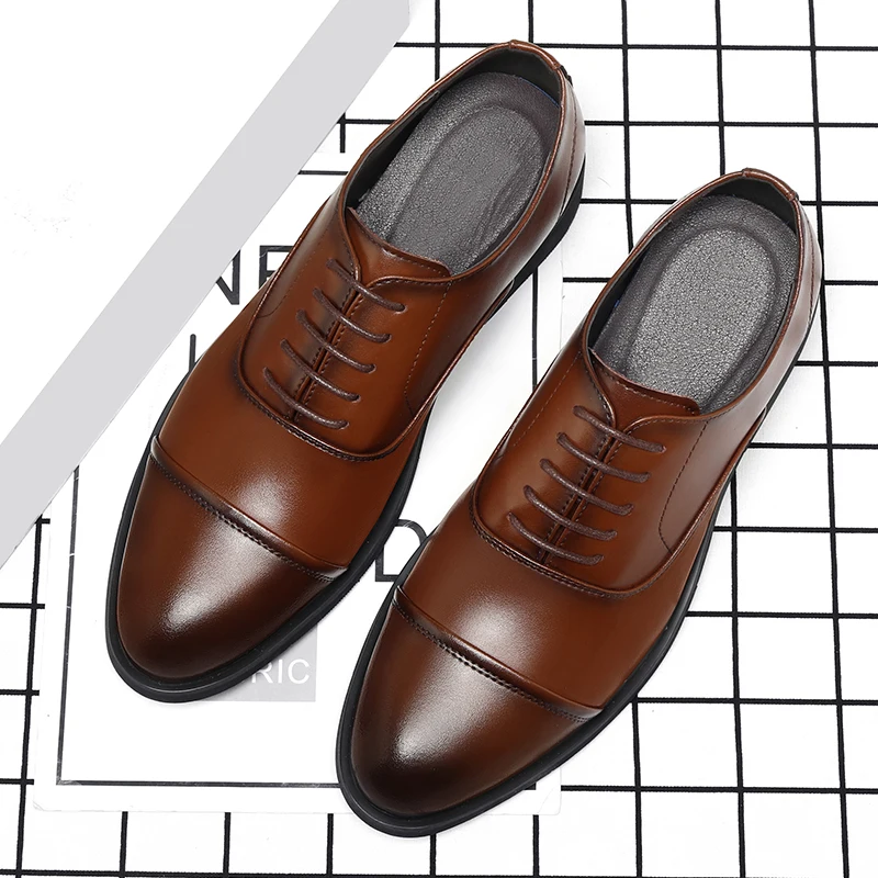 Men Business Dress Shoes Gradient Color Three Thread Breathable Suitable for Middle-aged Gentlemen Fashionable Office Shoes