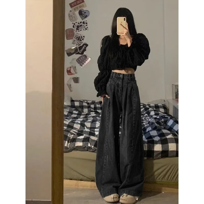 QWEEK Y2k Wide Jeans Woman Baggy Vintage Korean Fashion Pants Harajuku Oversized Causal Denim Pants Streetwear Spring Aesthetic