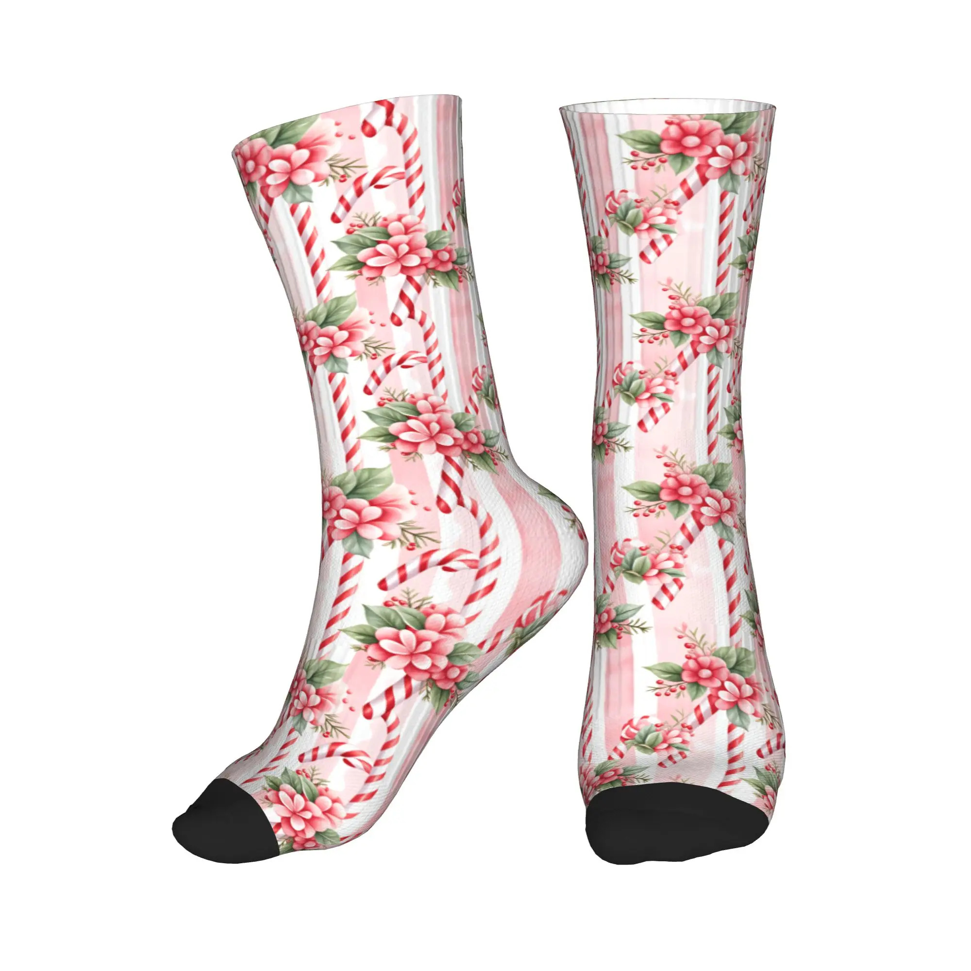 

Fashion Printing Vintage Pink Candy Cane Christmas Pattern Socks for Men Women Stretch Summer Autumn Winter Crew Socks