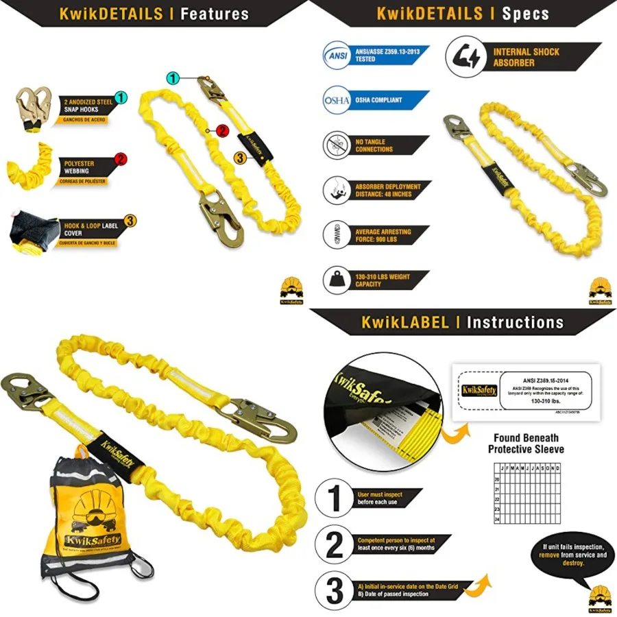 

Charlotte, NC - RATTLER [] Internal Shock Absorber Single Leg 6Feet Safety Lanyard OSHA ANSI Fall Arrest Protection Equipment S