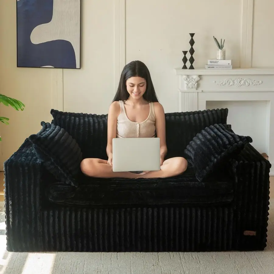 

59 Bean Bag Sofa Couch, Loveseat Boneless Couch in a Box, Upholstered Small Mini Sofa with Deep Seating for Living Room Bedroom