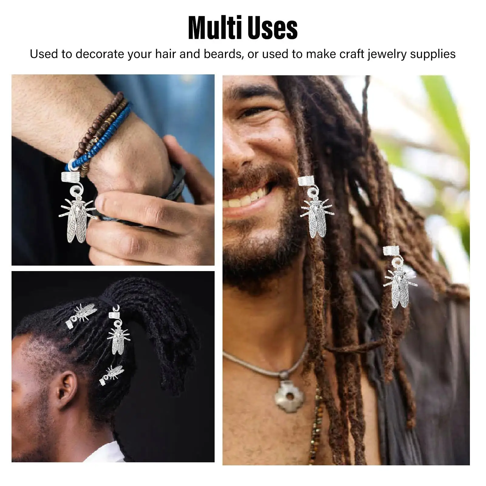 Dreadlock Jewelry - Cool Metal Multi-Use Beads, Cicada Design for hair Decoration for men /Women)