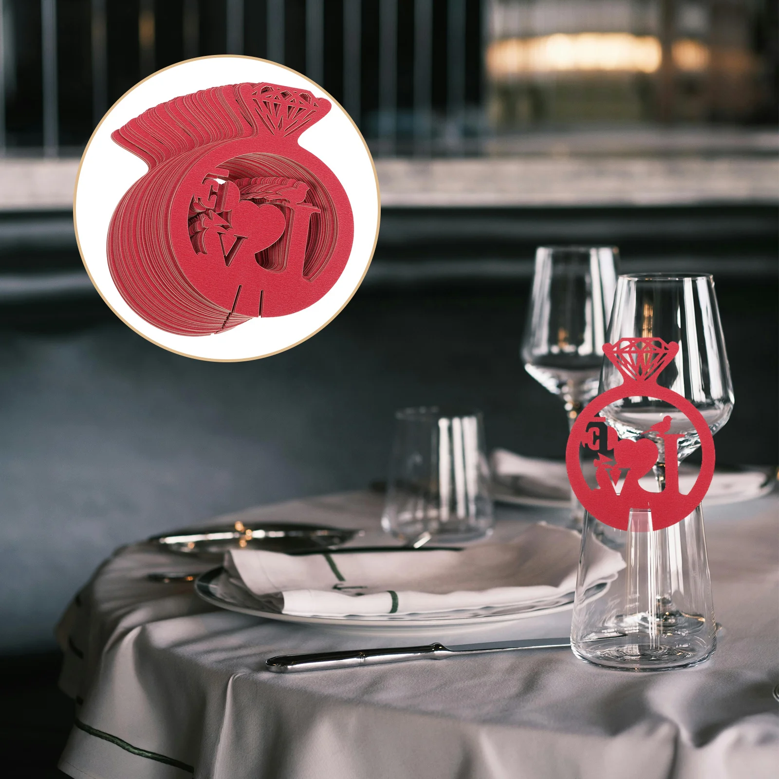 

50Pcs Wine Glass Charms Romantic Love Themed Paper Drink Markers for Valentine's Day Wedding Party Bachelorette Holiday Event