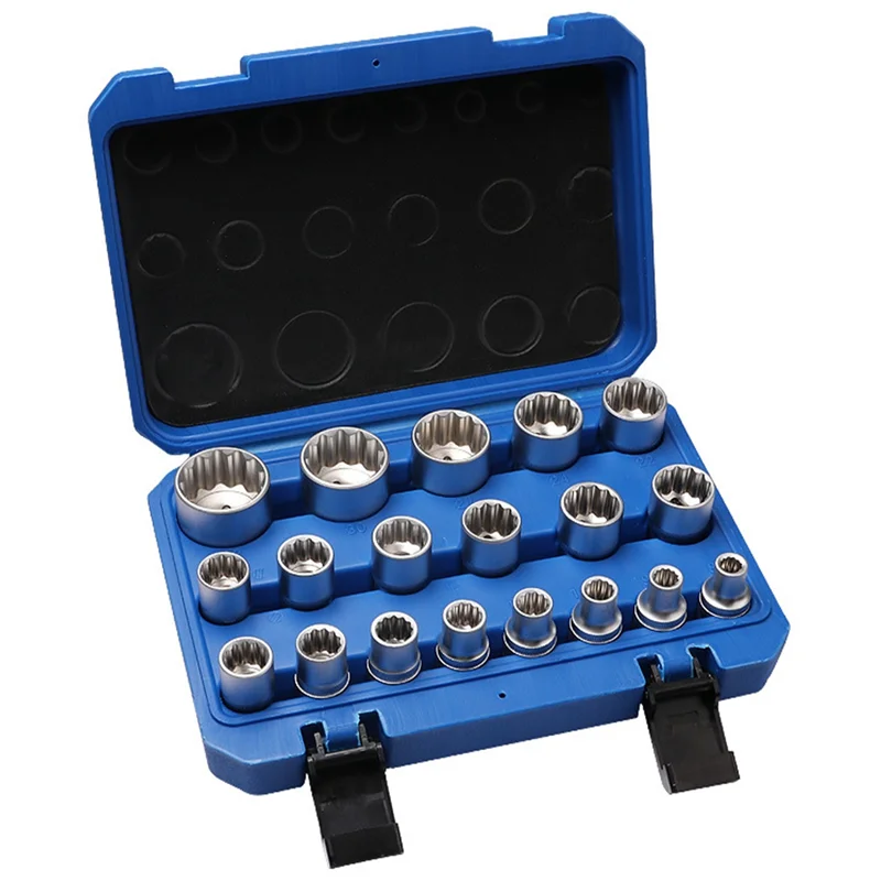 19-Piece 12-Angle Socket Wrench Set Repair Tools 8-32mm