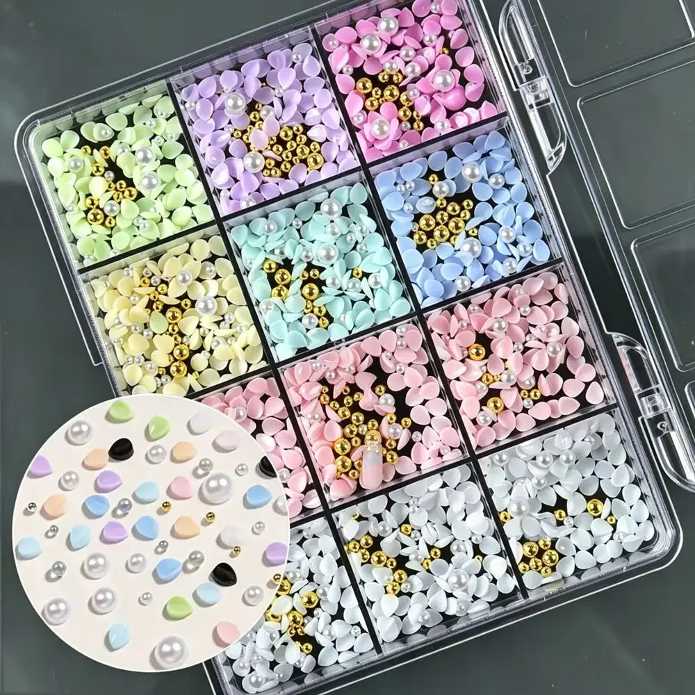 1Box 3D Flower Nail Art Charms Macaron Color Acrylic Flower Nail Decors with Beads & Pearls Mixed Color Floral Nail Accessories*
