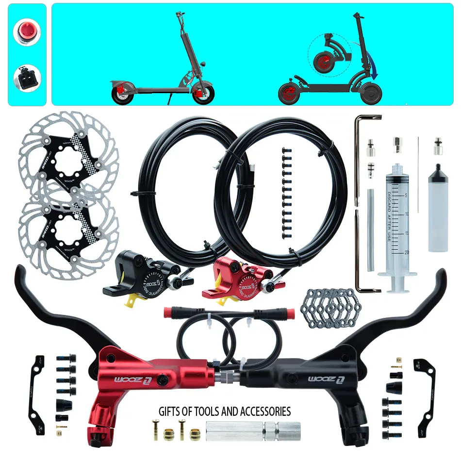 2-piston Electric Scooter Right Disc Hydraulic Brake Power Off Black Red Split Tube Parts Cyling Accessories Tools Gasket