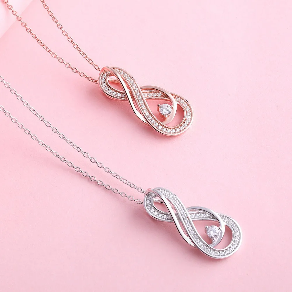 Best-selling 100% S925 Pure Silver Pendant Necklace with Infinity Symbol Zircon Eternal Love Pure Silver Wedding Jewelry