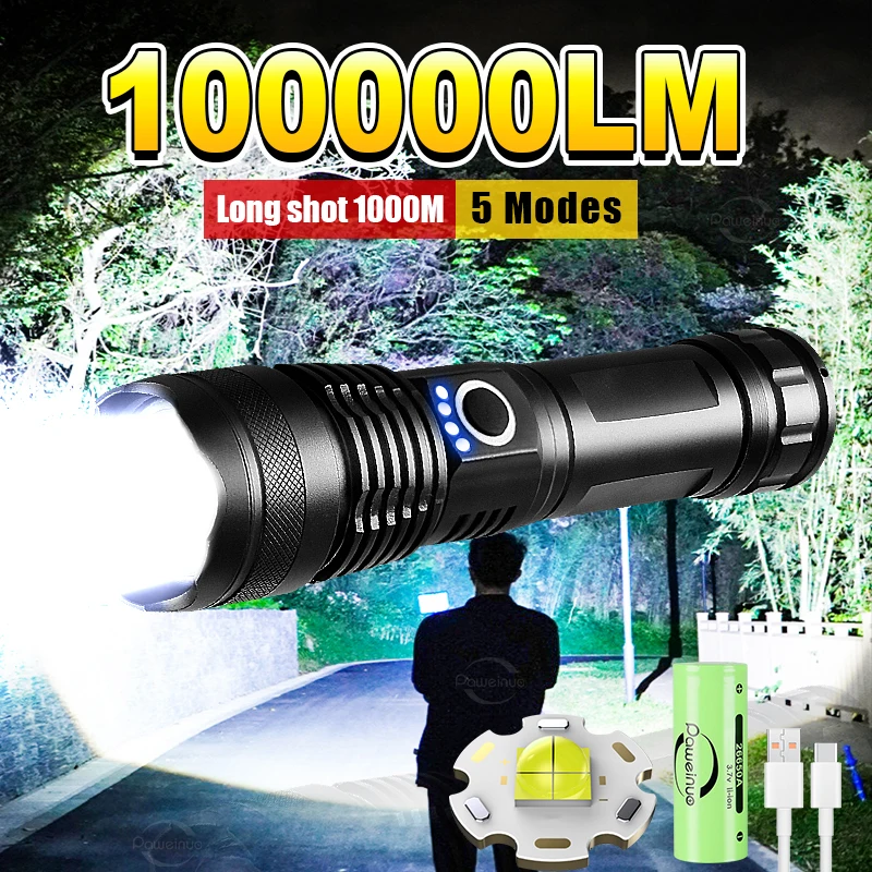 Powerful Flashlight Super Bright Tactical Light Rechargeable 4-Core Torch Zoom Lantern for Camping Outdoor and Emergency Use