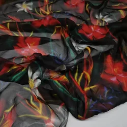 On Sale Flower Silk Georgette Chiffon Printed 6 Momme Qualified 100% Silk Breathable Fabric