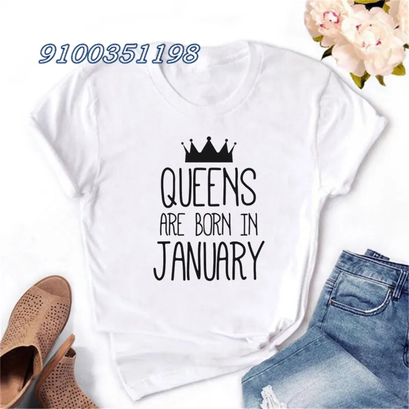 Fashion shirts Queens Are Born In January-July Letter Print Graphic Tees Women 90s Friends Tshirt Birthday Gift T Shirts Frmale