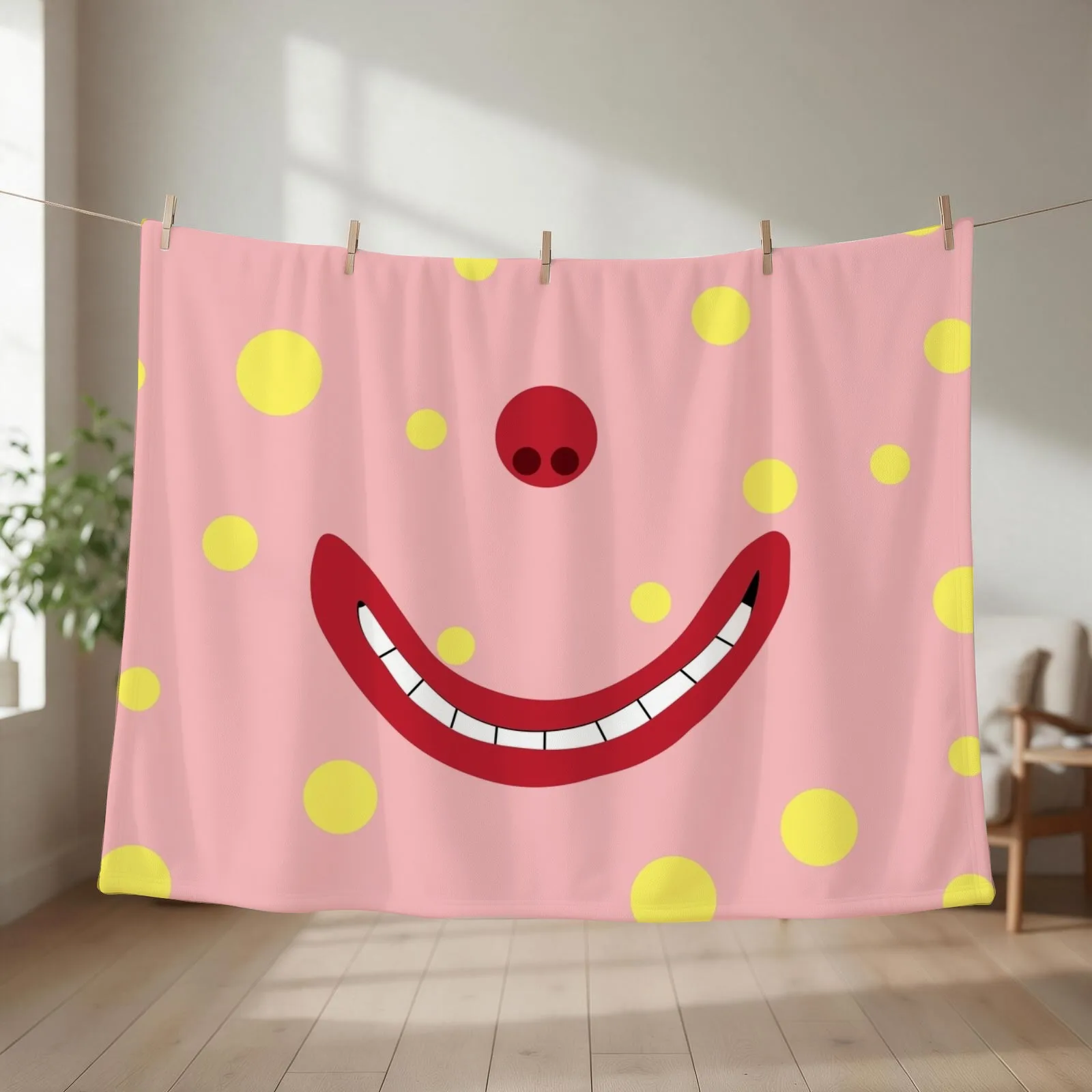 Mr Blobby Mouth Mask Throw Blanket couch cozy soft plush fuzzy picnic outdoor blanket