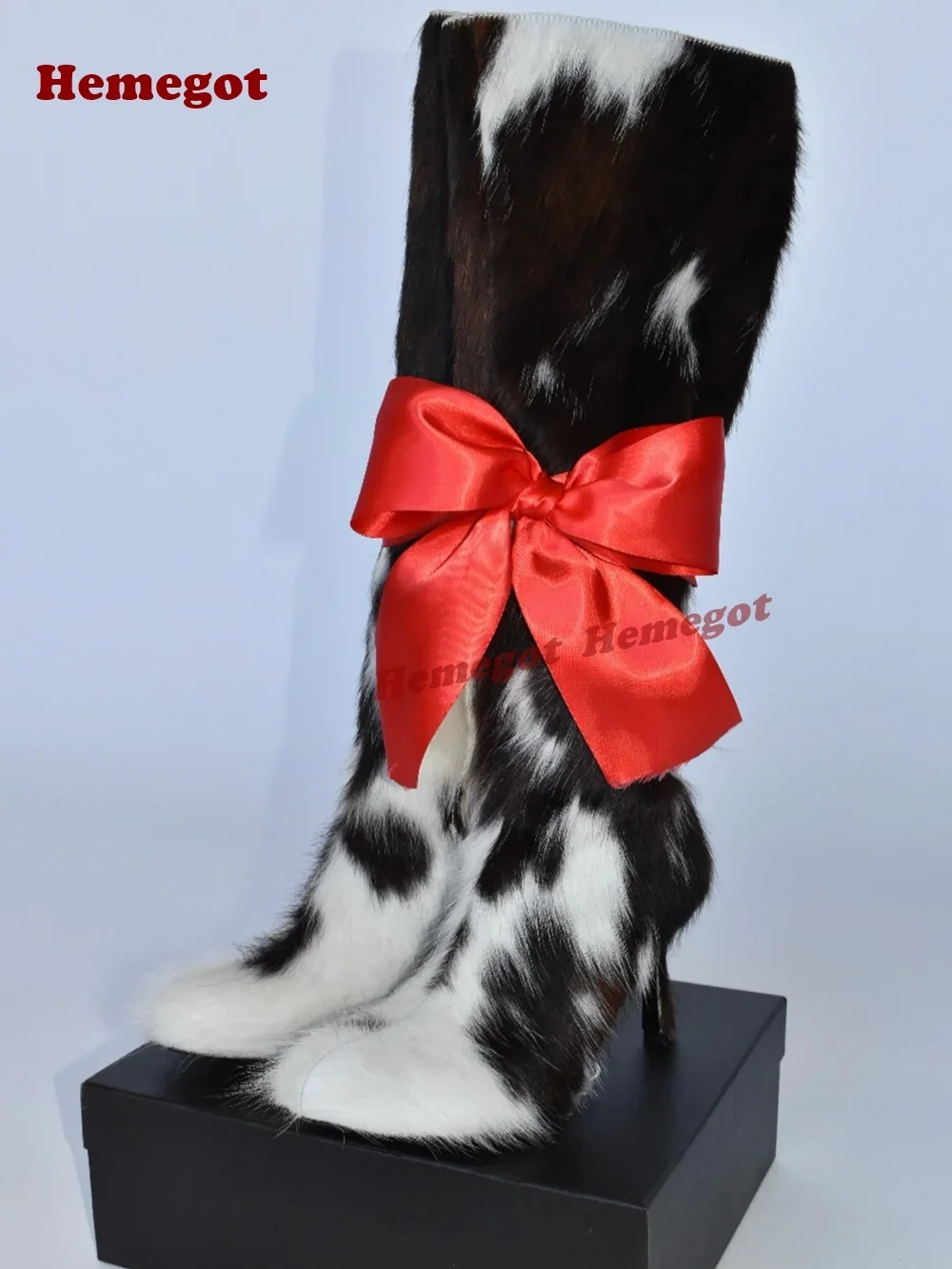Leopard Fur Side Zipper Knee High Boots Round Toe Fluffy Stiletto Heels Women's Long Boots 2025 New Arrival Elegant Party Shoes
