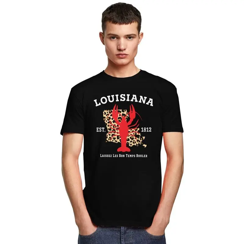 لويزيانا Est 1812 جراد ليوبارد تي شيرت الرجال النساء قصيرة الأكمام عادية تي شيرت الشارع الشهير الصيف القطن الخالص Camisetas