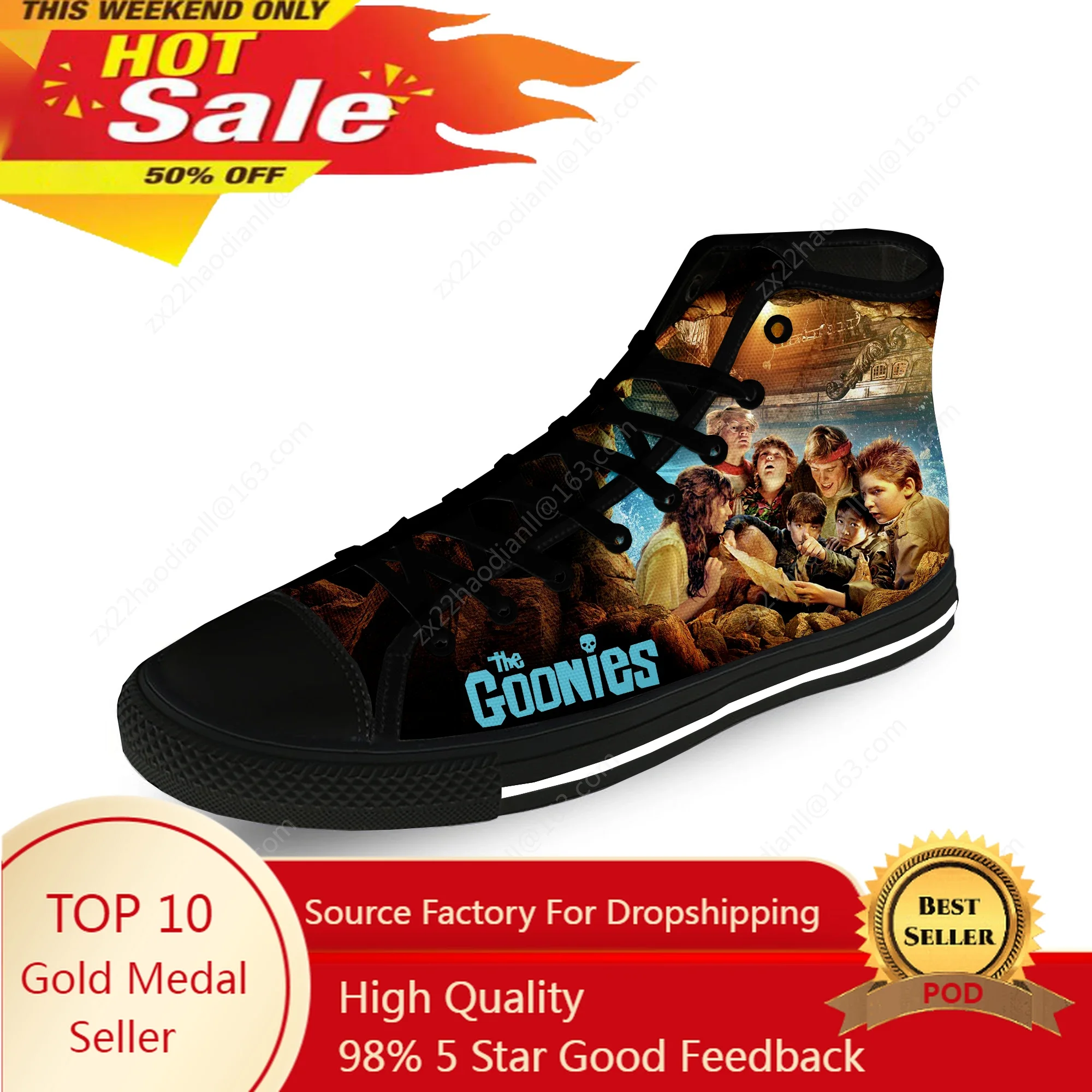 

Movie Goonies Never Say Die Cool Casual Cloth Fashion 3D Print High Top Canvas Shoes Men Women Lightweight Breathable Sneakers