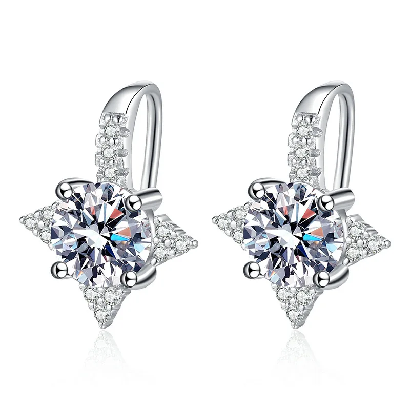 S925 Sterling Silver Light Luxury Elegance Eight Point Star Ear Hook Fashion One Carat D Color Mosang Stone Ear Studs