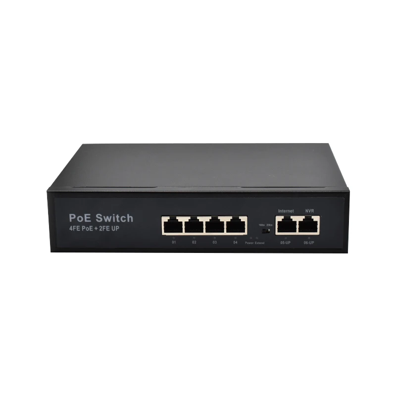 AI + 6KV 10/100M Switch Converter 4 Ethernet Port Small Lan Switch 2 Uplink Port POE Switch