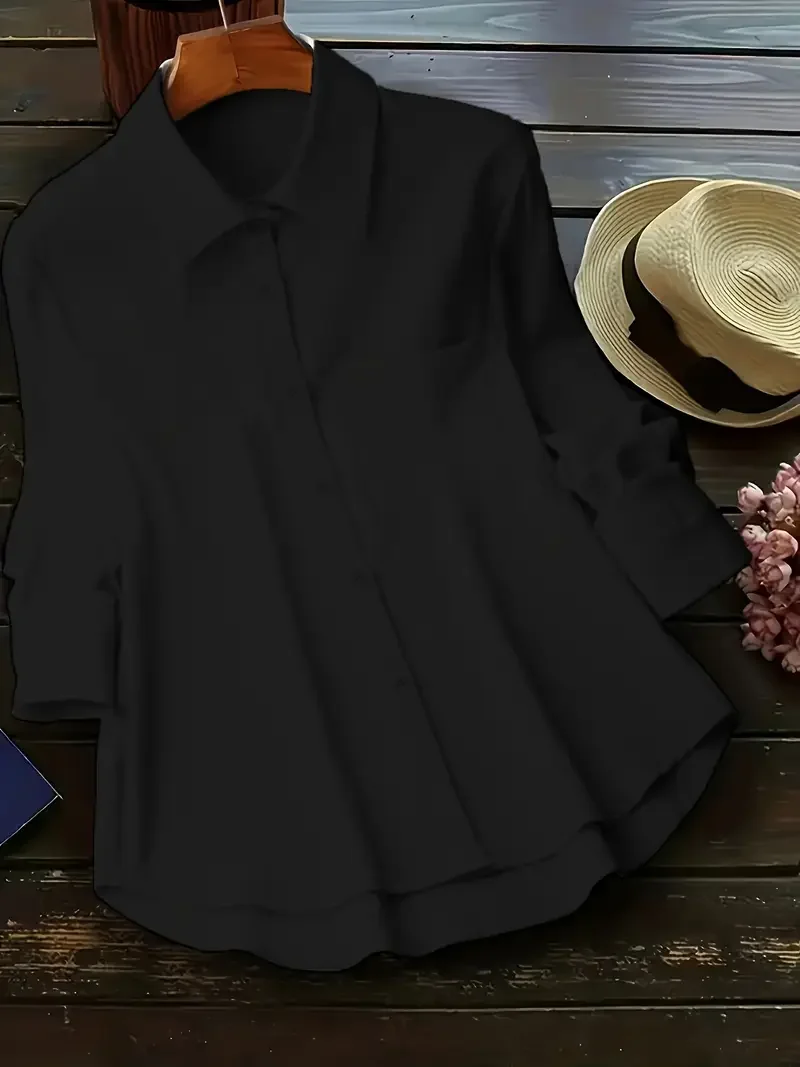 

Plus Size Women Fashion Button Front Shirt Casual Long Sleeve Lapel Shirt for Spring & Fall Casual Loose Casual Blouse