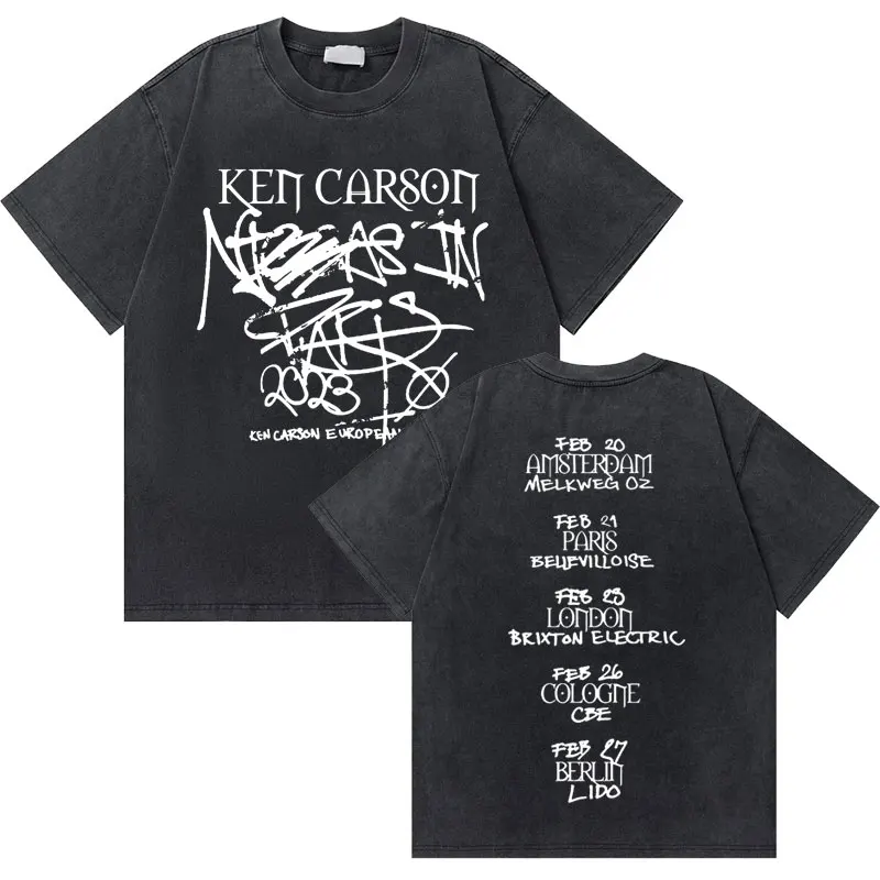 Washed Vintage Rapper Ken Carson European Tour Graphic Tshirt Men Hip Hop Oversized T-shirt Male Summer O-collar Cotton T Shirts