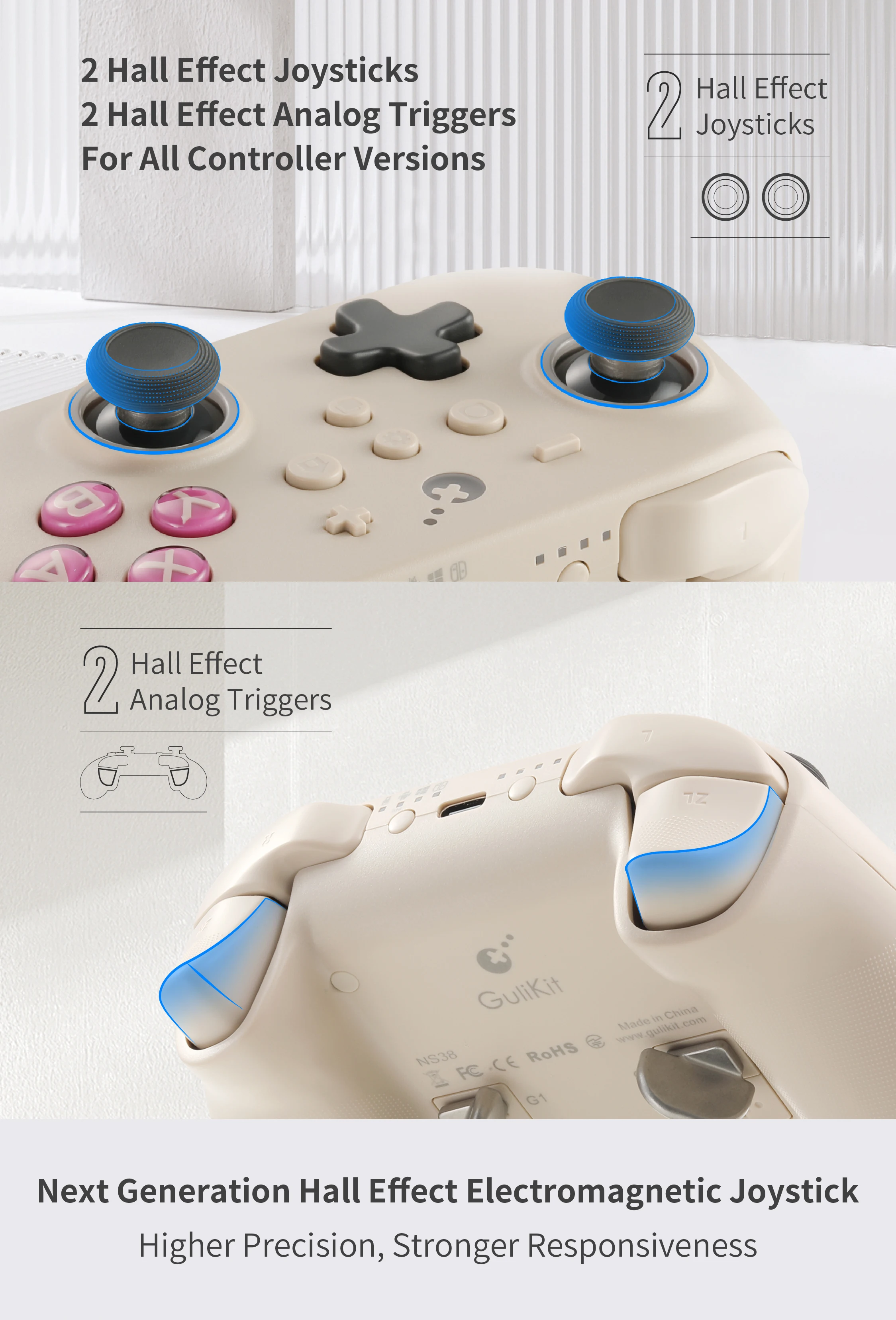 لوحة ألعاب GuliKit KK3 Pro KingKong 3 NS38 مع عصا تحكم بتأثير القاعة ومشغلات لنظام التشغيل Windows Nintendo Switch Android iOS