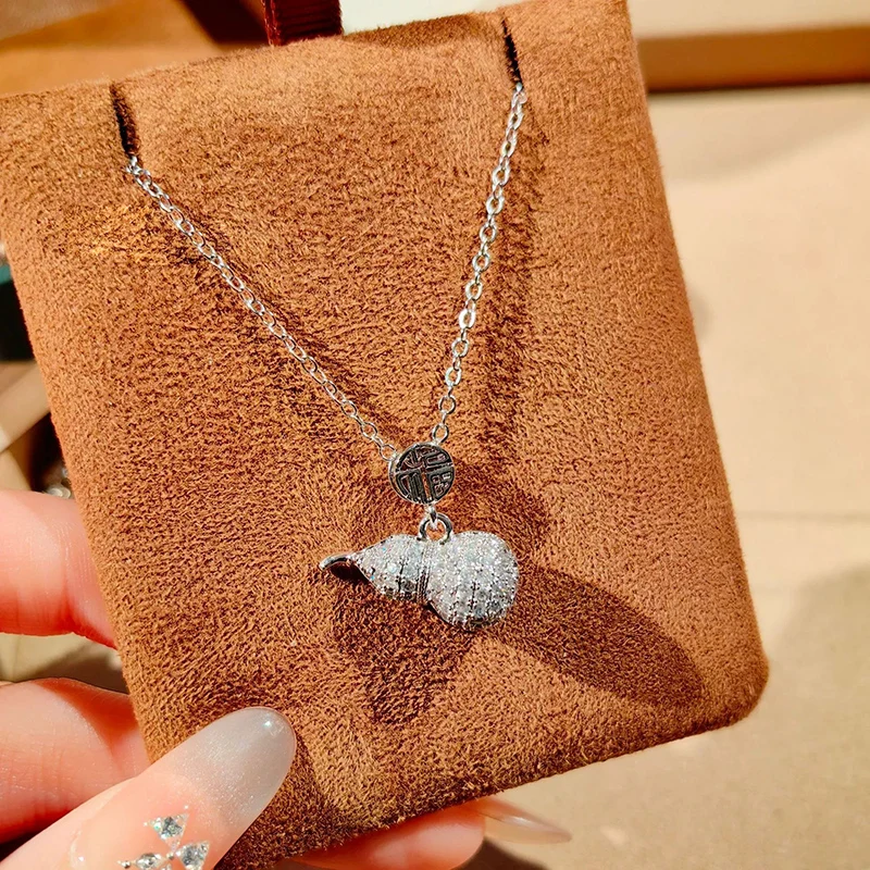 New Chinese style Ancient Craftsmanship Inlaid Zircon Gourd Necklace Fashionable 925 Silver Lucky Necklaces For Women KOFSAC